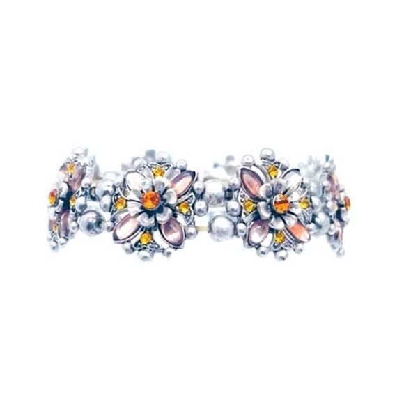 New Orange/Yellow Multicolor Crystal Silvertone Stretch Bracelet - Picture 1 of 4